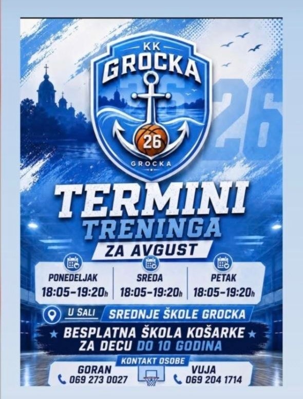 Košarkaški klub Grocka organizuje besplatnu školu košarke tokom avgusta za decu do 10 godina