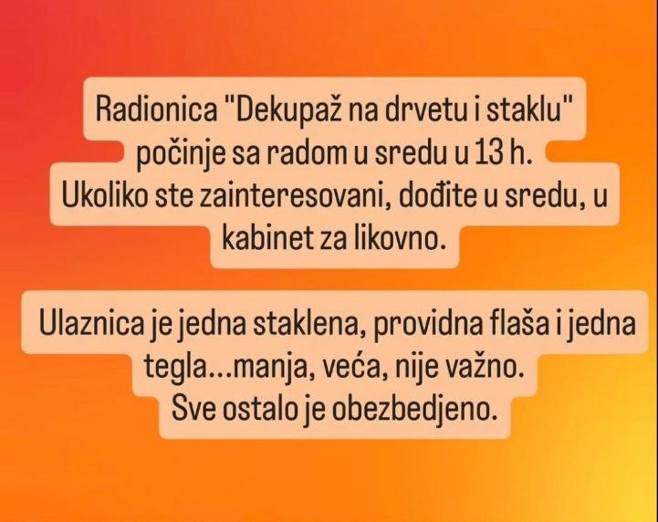 Donesite teglu i flašu, kući odnesite umetnost: Počinje kreativna radionica dekupaža