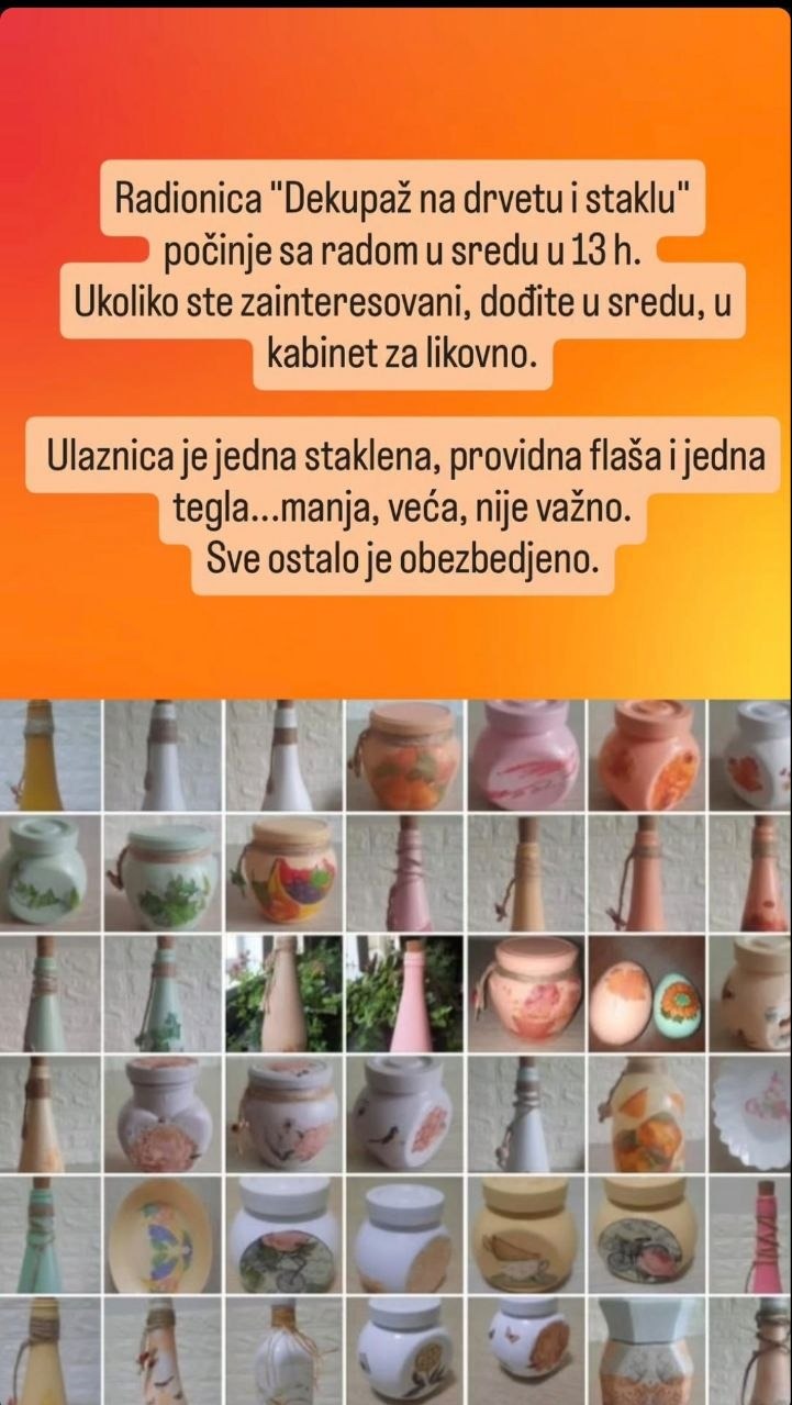 Donesite teglu i flašu, kući odnesite umetnost: Počinje kreativna radionica dekupaža